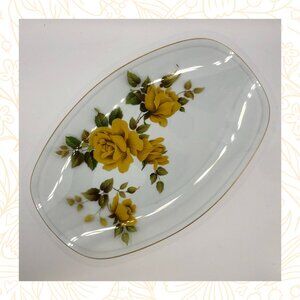 Vintage Mid Century Pilkington Chance Glass Dish With Yellow Roses